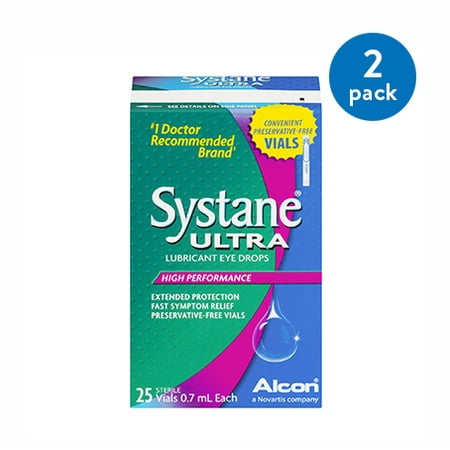 (2 Pack) Systane Ultra Lubricant Eye Drops High Performance Unit Dose Vials, 25