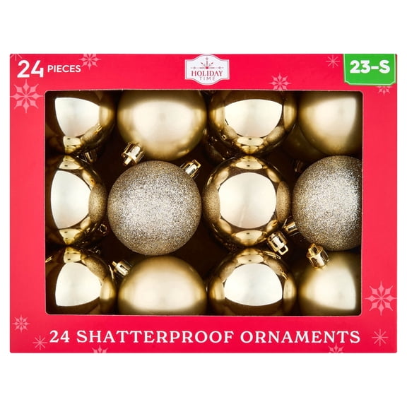 24-Count Champagne Ball Shatterproof Christmas Ornaments, 2.8", by Holiday Time