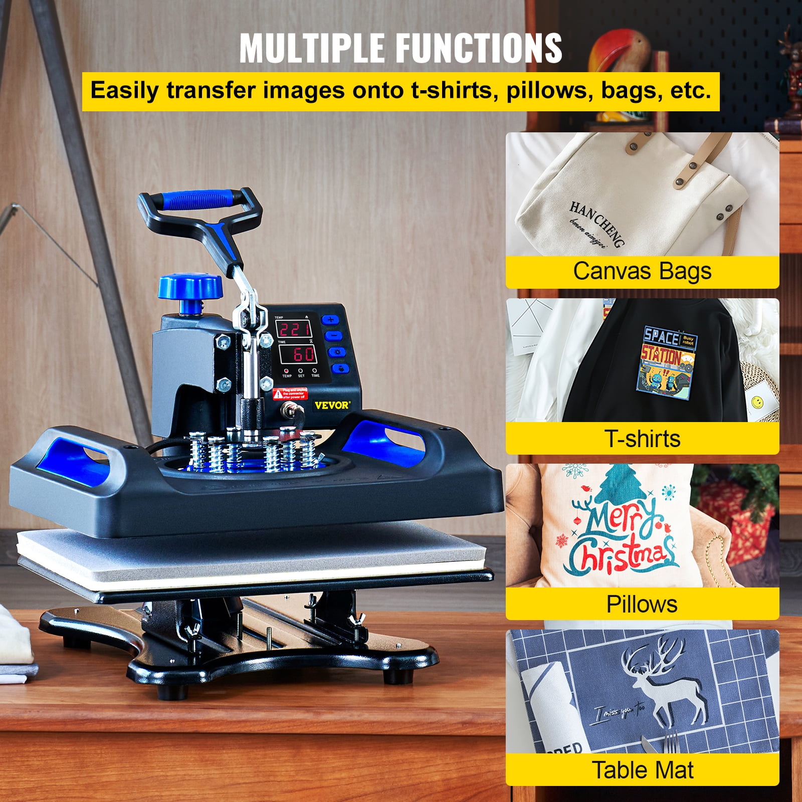 VEVOR Pro Heat Press Machine, 12 x 15 Inches, Fast Heating, 5 in 1 Combo 360 Swing Away Digital Sublimation T-Shirt Vinyl Trans