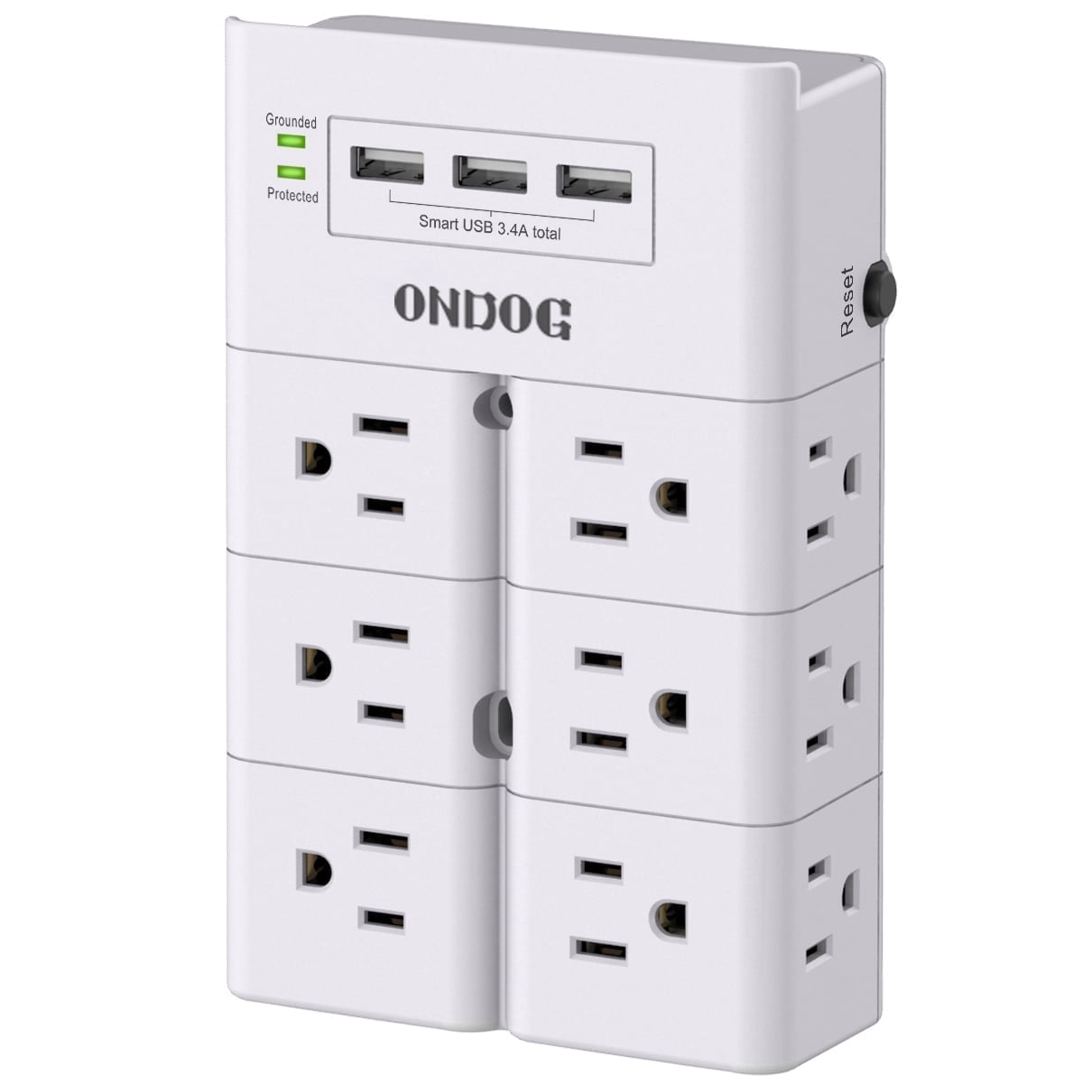 ONDOG Multi Plug Outlet - 12-Outlet Extender Surge Protector, 3 USB Ports Wall Mount for Home, Office, White