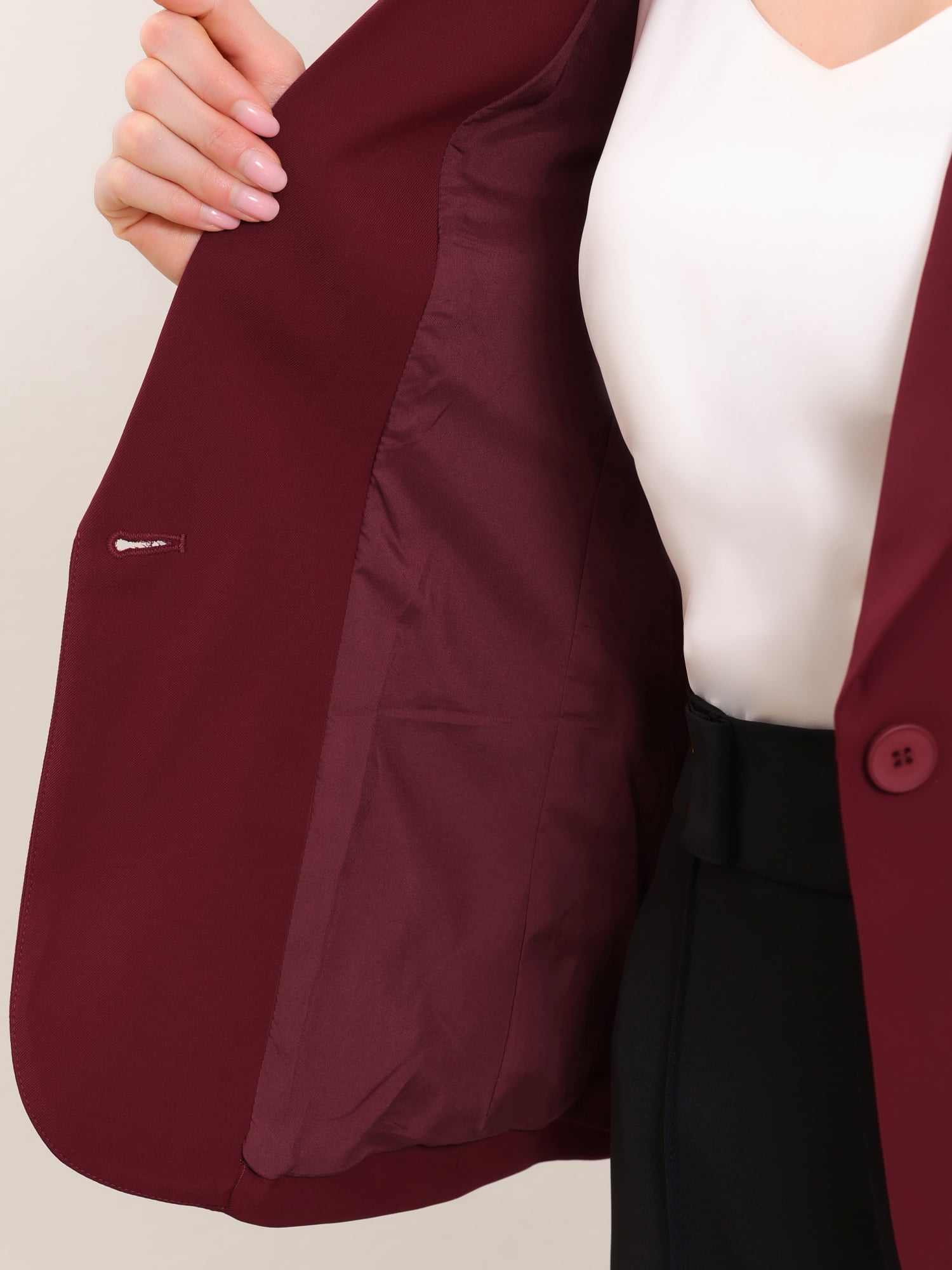 DARING DIVA Women's 3/4 Sleeve Shawl Lapel Work Blazer with Pockets S Burgundy