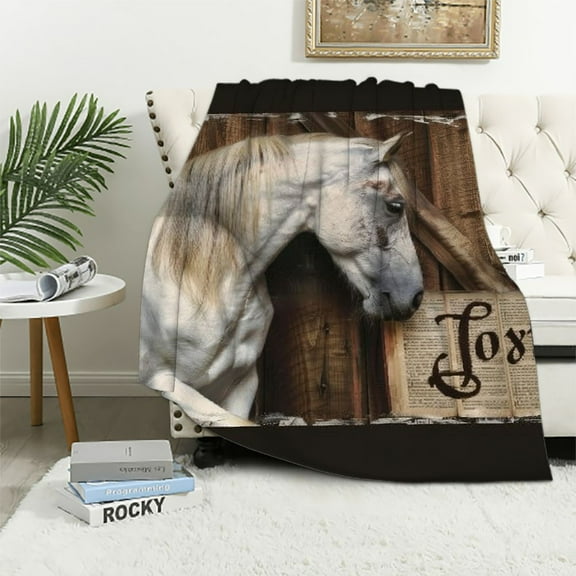 Autua Horse Bible Verse Wooden Background Warm Lightweight Soft Fleece Blanket for All Seasons 40x50in