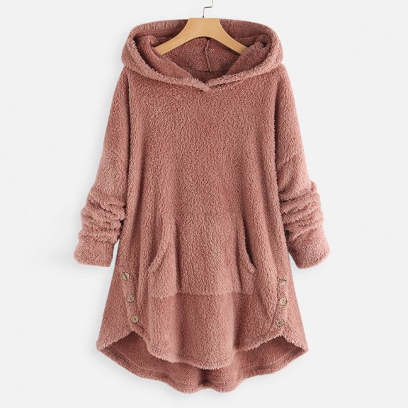 Cyber 2023 Monday Deals 2023 Ruimatai Warm Sweatshirts for Women Plus Size Casual Button Pocket Hooded Blouse Long Sleeve V-Neck Pullover Tops Sweatshirt Trendy Fall Pajamas Clothes