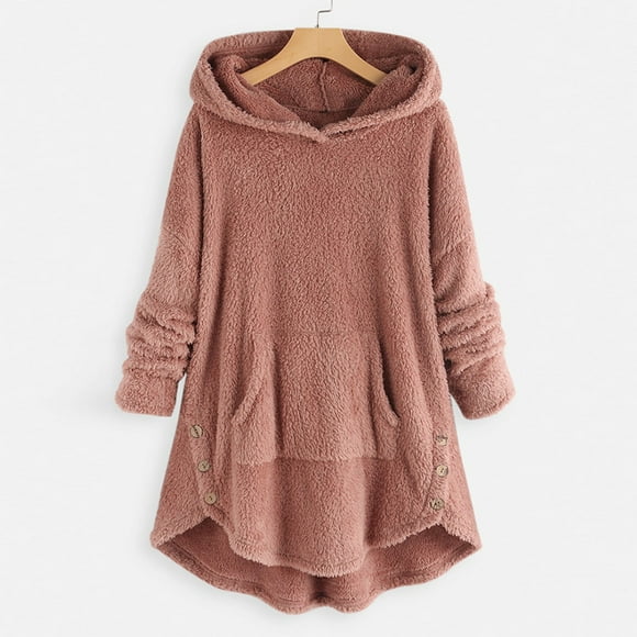 Aboser Women's Warm Plush Hoodies with Pocket Plus Size Long Sleeve Sweatshirt Winter Thermal Fleece Hoodie Blouses Oversized Long Pullover Sweatshirts