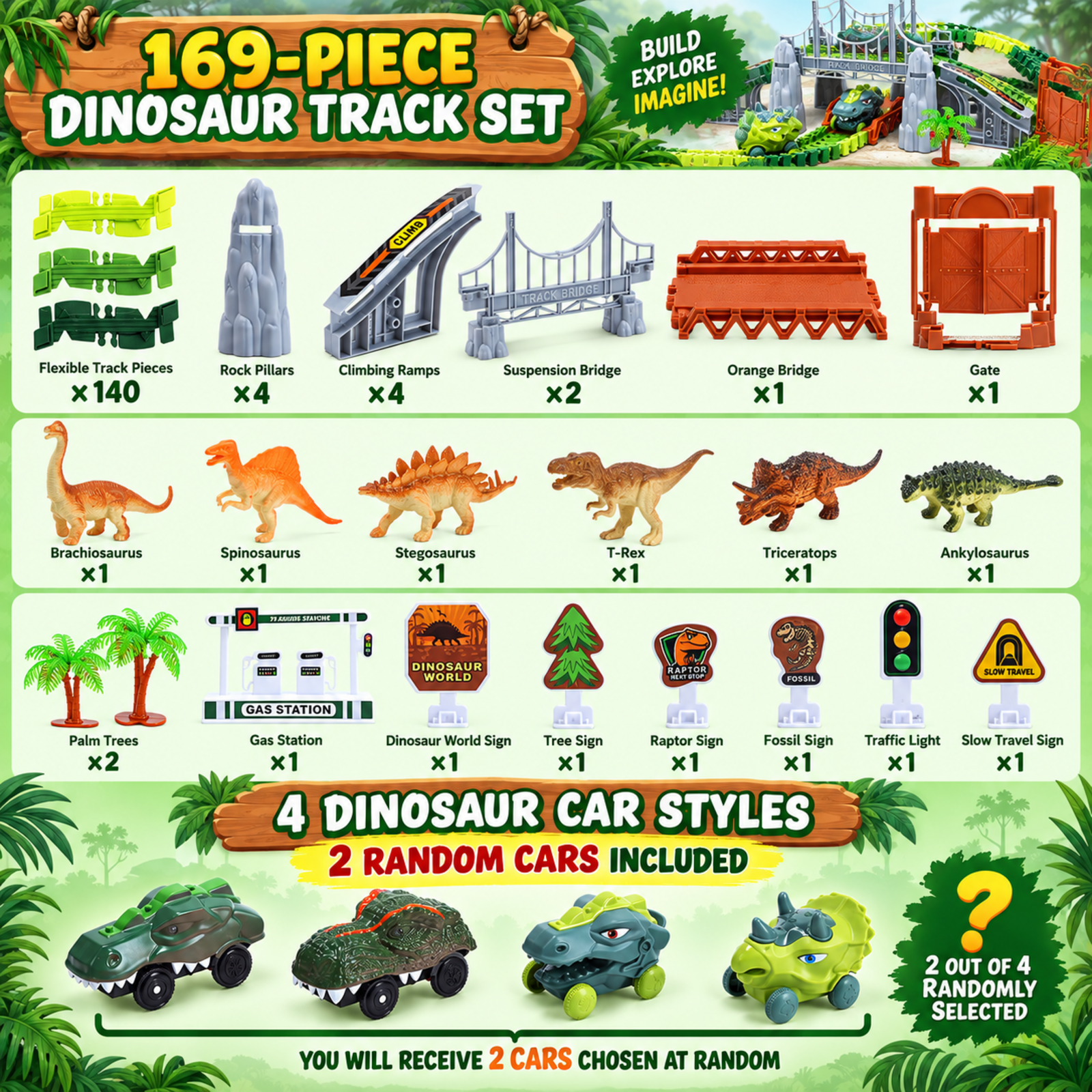 WEFONE Dinosaur Track Toys Flexible Race Track Set photo 3
