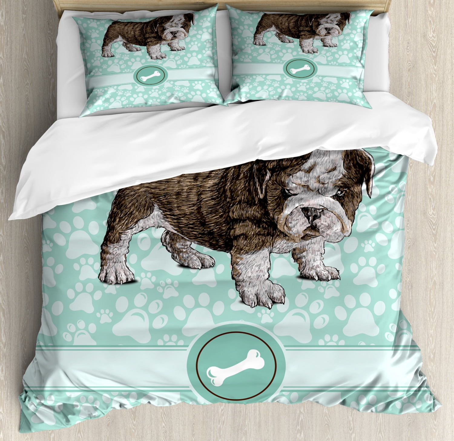 Dog Lover Duvet Cover Set, Hand Drawn Detailed Pet Animal with Paw