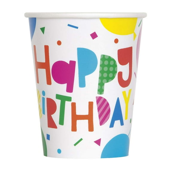 Colorful Balloons Birthday Paper Cups - 8 Pcs