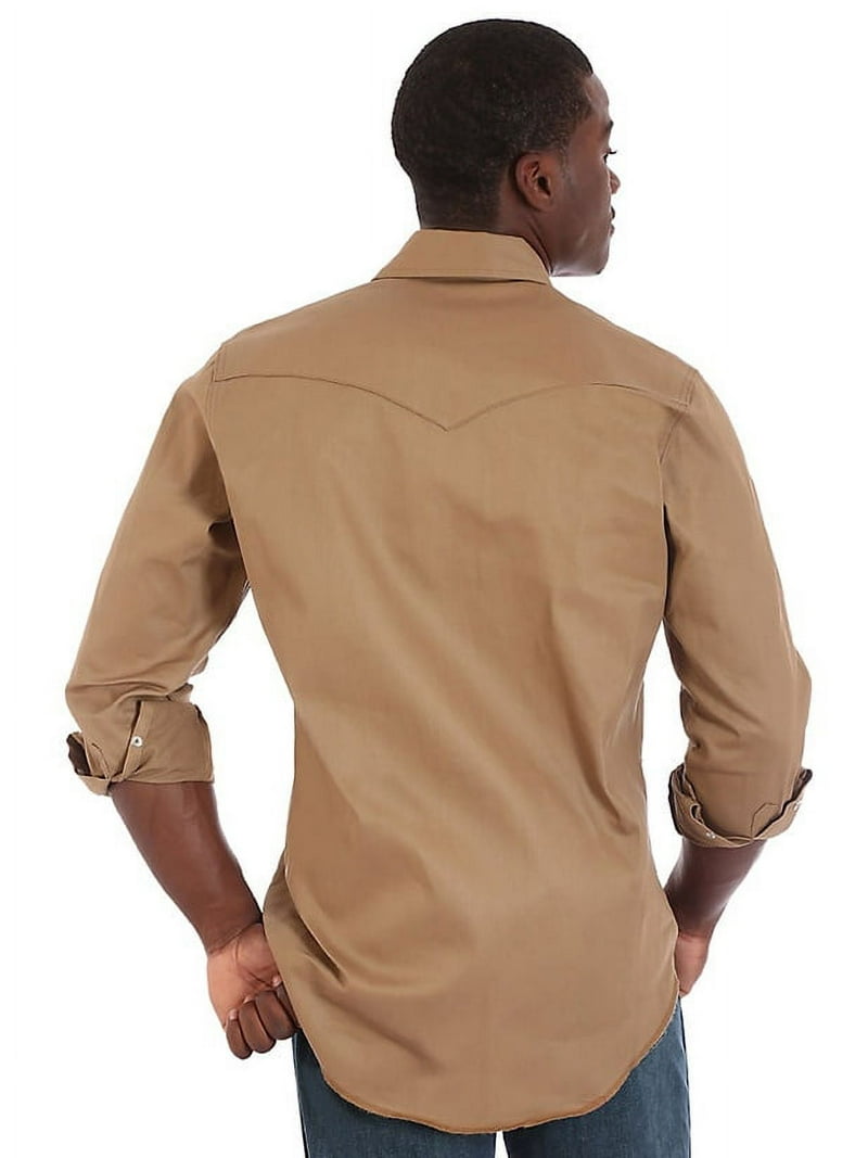 Mens Light Brown Twill Long Sleeve Western Shirt - (Extended Size