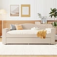 thumbnail image 2 of Beige Fleece Upholstered Daybed With Storage Pockets, Trundle And Audio Equipment Space, Speaker Facility, 2 of 7