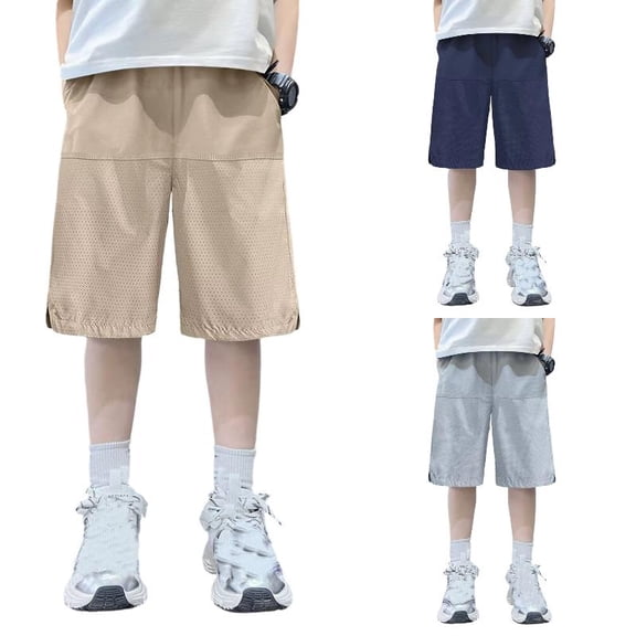 Wdgfv Boys Cargo Shorts Knee Length Wide Leg Bermuda Shorts Loose Casual Solid Elastic Waist Long Short Pants with Pockets 7-8 Years