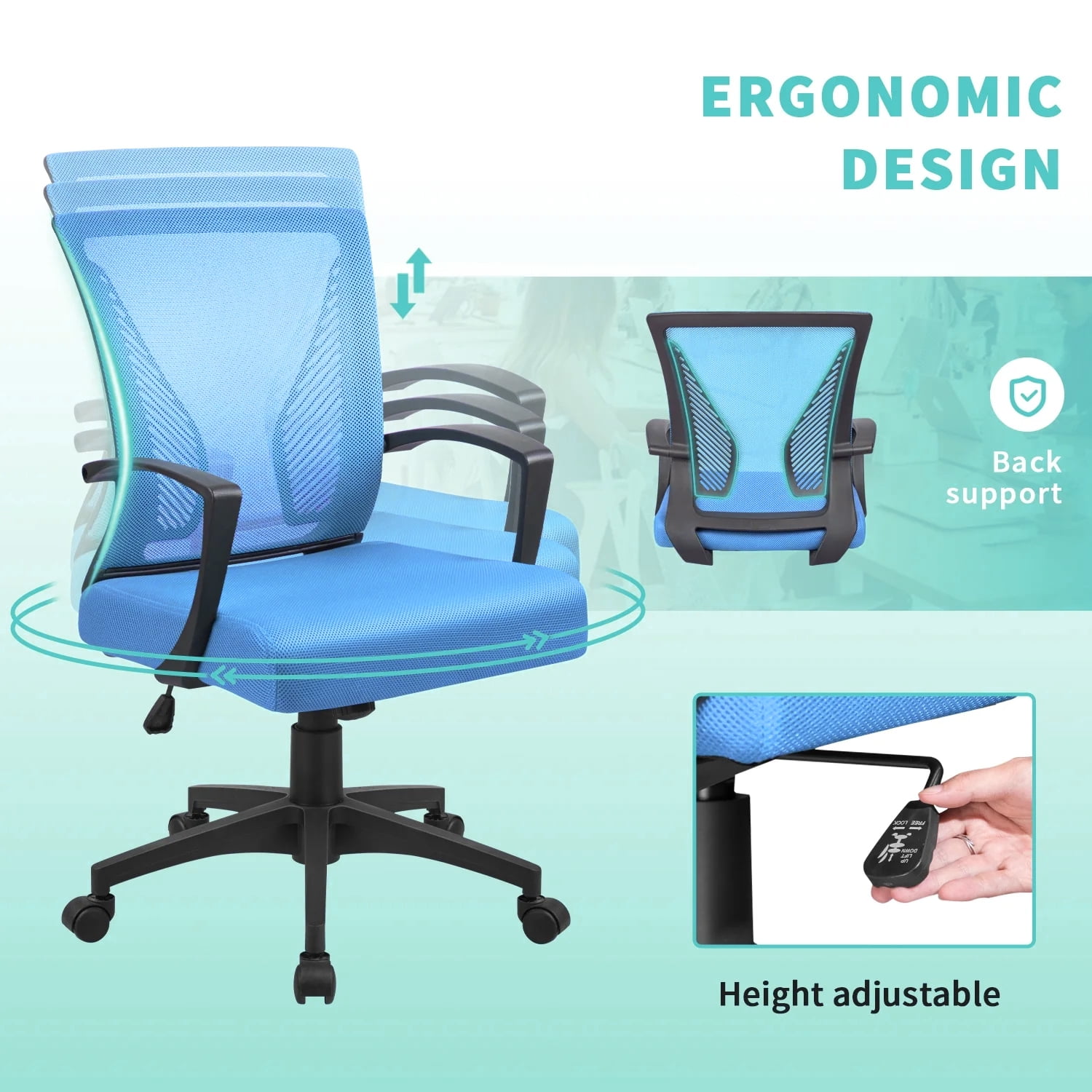 Furmax Office Mid Back Swivel Lumbar Support Desk, Computer Ergonomic Mesh Chair with Armrest, Blue