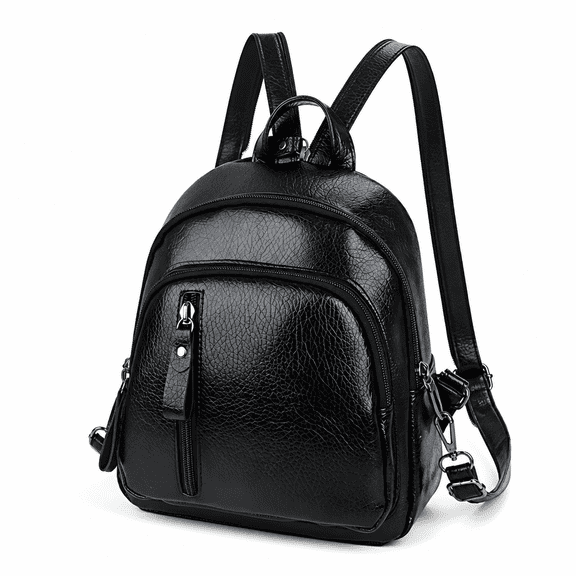 ELORIAH Leather Backpack Purse For Women Black Real Soft Leather Travel Convertible Ladies Shoulder Bag Mini Backpack for Women Light Weight Small Waterproof Backpack Purses Daily Backpack