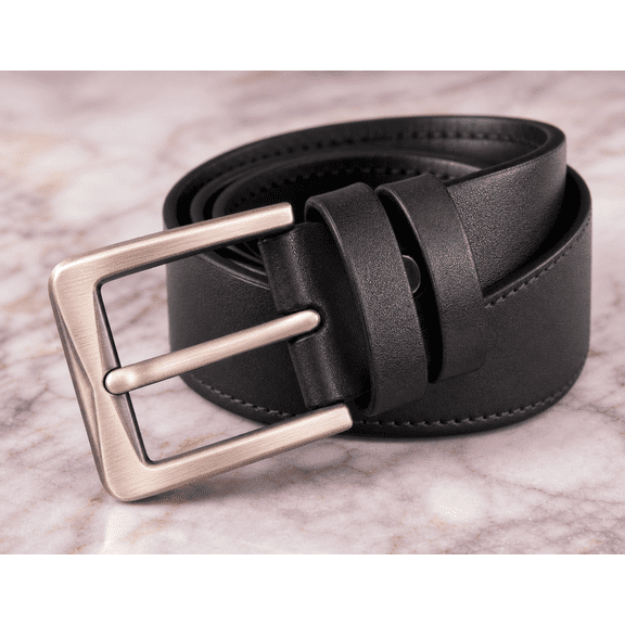 1.5" Full Grain Leather Belt Black Waist 28"-30" For Men
