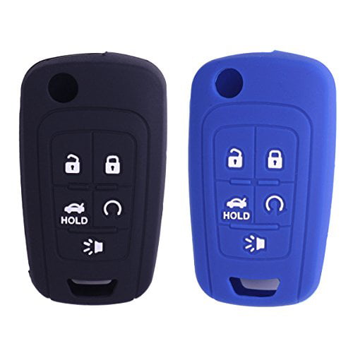 2Pcs XUHANG Sillicone key fob Skin key Cover Remote Case Protector Shell for Chevrolet Camaro Cruze Limited Equinox Impala Limited Malibu Limited Sonic 5 Button Blue Black 