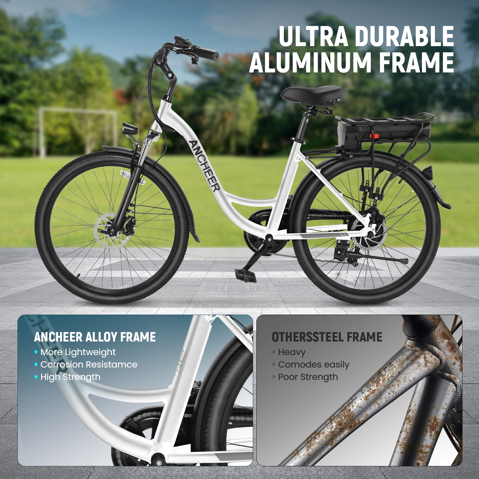ANCHEER 500W Electric Bike for Adults, 48V 10.4AH EBike, 3.5H Fast-Charge Removable Battery, 26" Commuter Electric Bicycles with 7-Speed, LCD Digital Display, Suspension Fork, Cruise Control UL2849