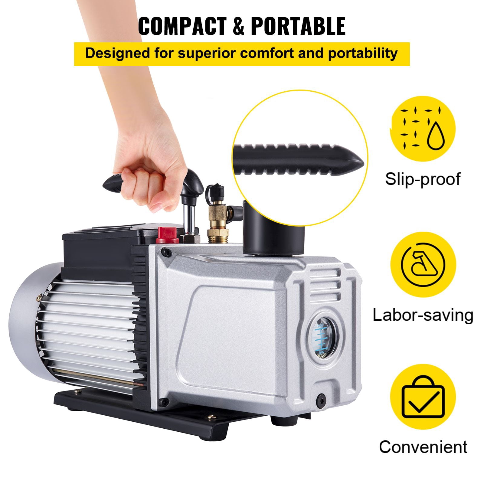 Single Stage Vacuum Pump 12CFM 1 HP, 110V HVAC Refrigerant Evacuation Pump for AC Automotive Use, 5PA Ultimate Vacuum Rotary Vane Air Tool