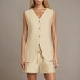 thumbnail image 6 of Womens Vest Shorts Sets V Neck Button Down Casual Waistcoat with Drawstring Shorts Casual Sleeveless Office Matching, 6 of 9