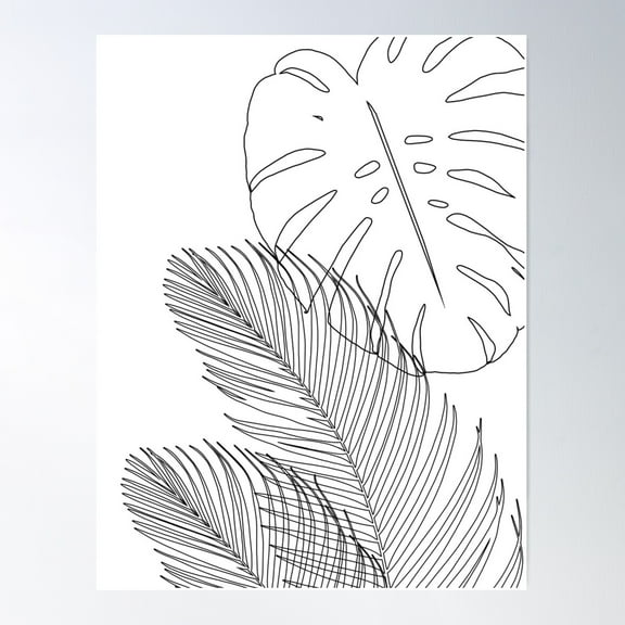 Monstera Palm Leaves Finesse Line Art #2 #Tropical #Decor #Art Poster Wall Art, Modern Wall Decor For Living Room Bedroom, 8x12 UNFRAMED