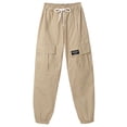 thumbnail image 3 of inhzoy Kids Girls Cargo Jogger Pants 4 Pockets Cotton Fashion Bottoms with Drawstring Beige 10, 3 of 8