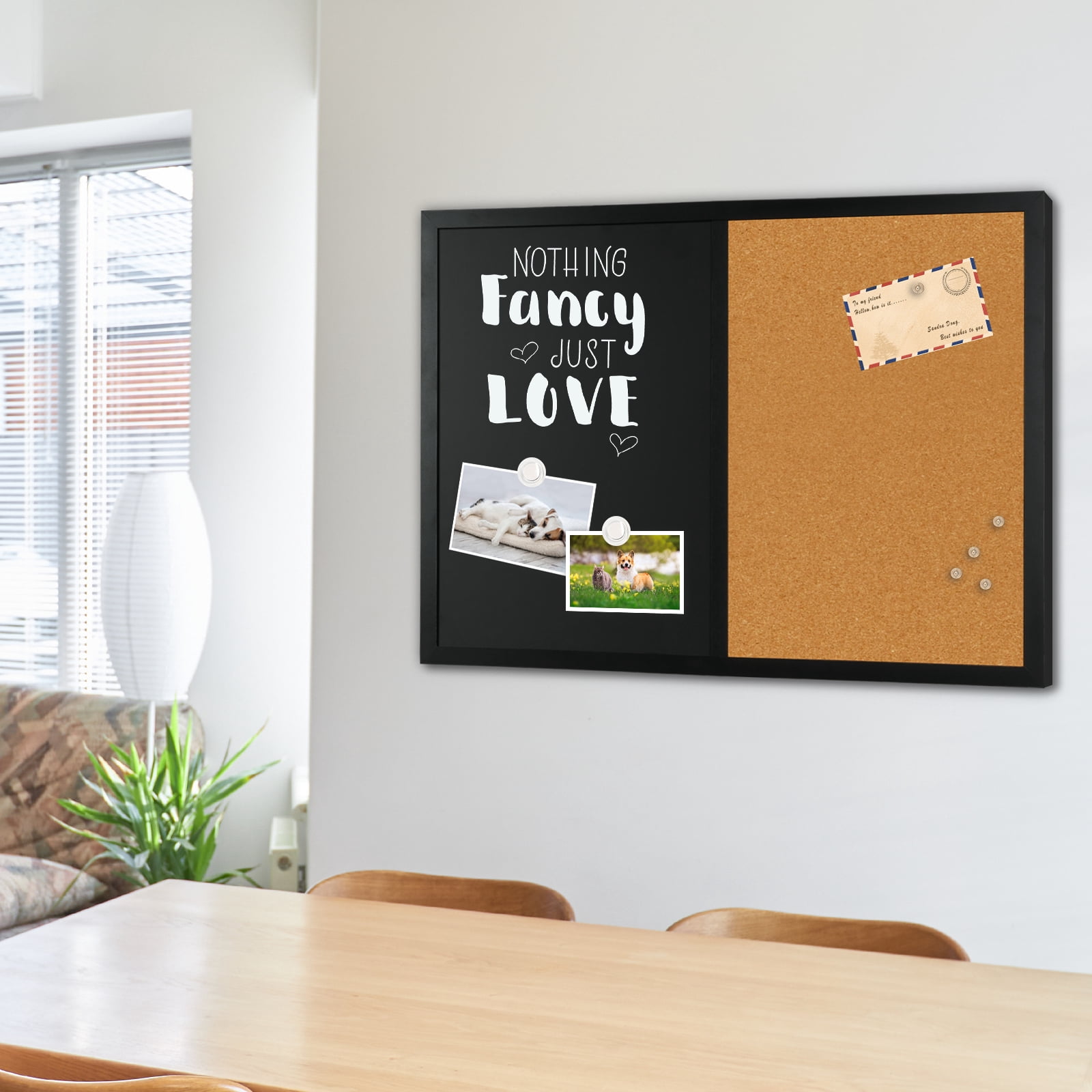 Combination Chalk and Cork Board Half Cork Bulleting Board Half Black Board Combo 16" x 24" Wooden Frame (Wooden Half Cork Half Black Board)