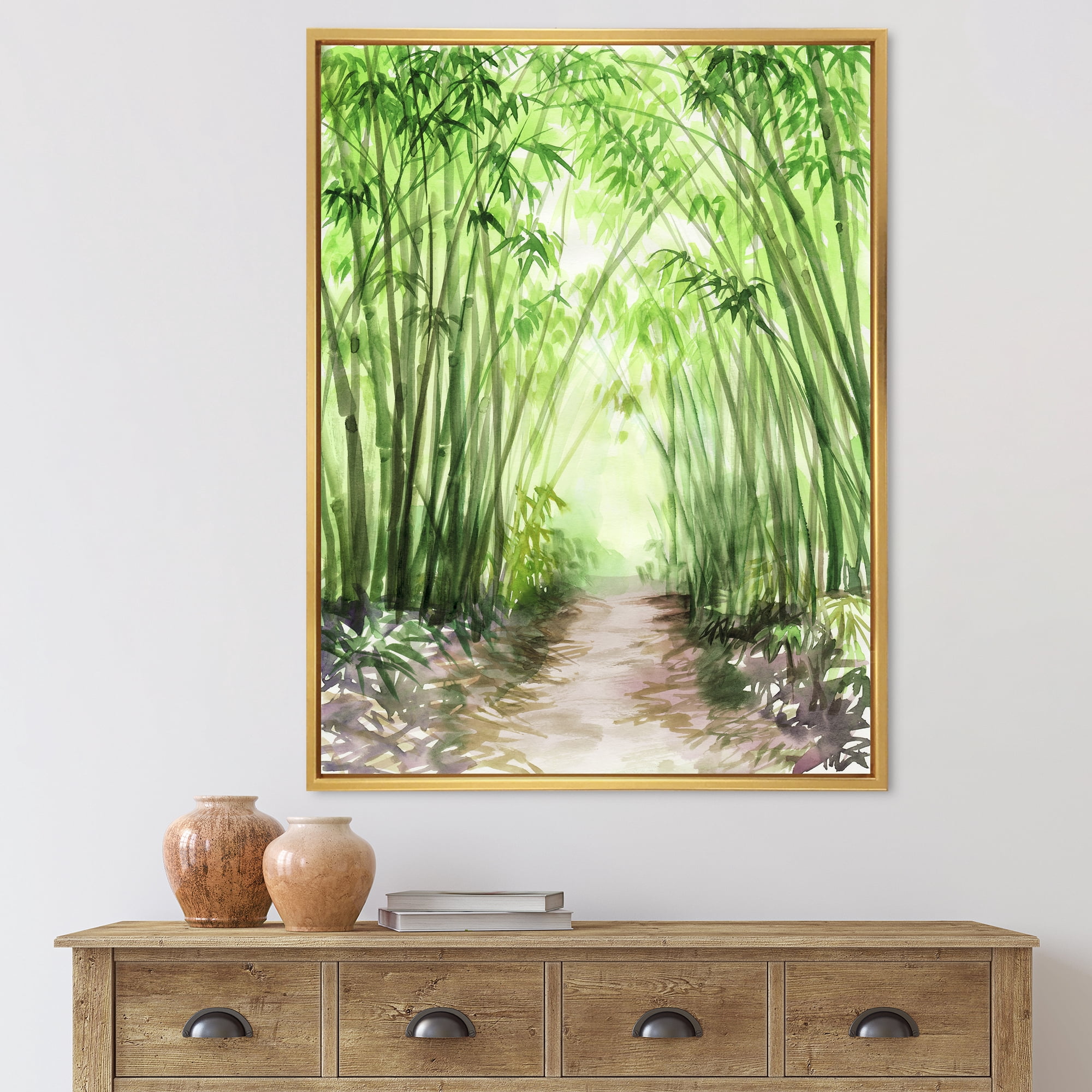 Designart 'Little Road Through Bamboo Forest' Traditional Framed Canvas Wall Art Print