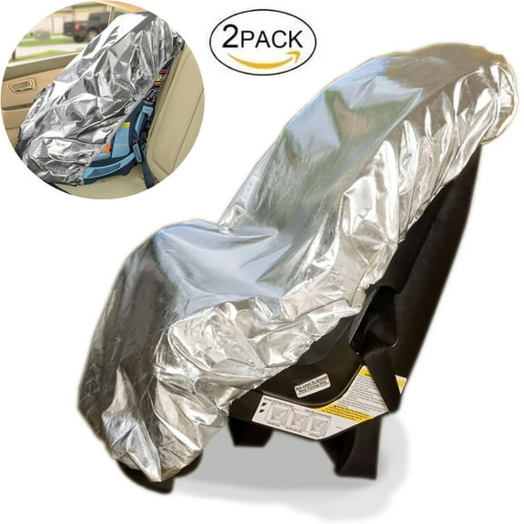 OhhGo Car Seat Sun Shade Cover, Baby Infant Car Seats Heat Protector, Keep Your Baby's Carseat at a Cooler Temperature, Reflective Baby Seat Covers for Car Seats Baby Travel Accessories, 2 Pack