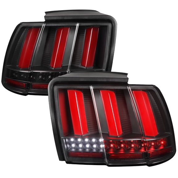 SEQUENTIAL LET TAIL LIGHTS- BLACK HOUSING- CLEAR LENS WITH RED LIGHT BAR Made for and Compatible with 99-04 FORD MUSTANG