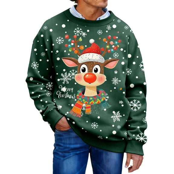 Unisex Ugly Christmas Sweater for Men Women Xmas Holiday Party Funny Print Knit Pullover,Dark Green,M