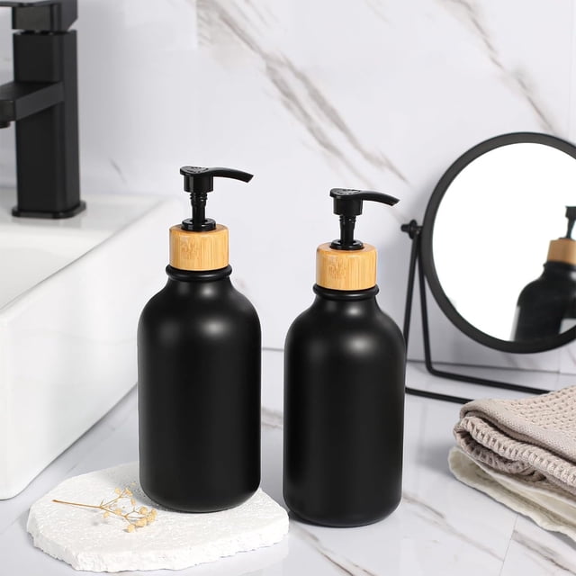 Dispensadores de jabón negro RFUGUG (paquete de 2), rellenables para jabón líquido y loción. Diseño inoxidable y antifugas para cocina y baño. Acabado mate. Fácil de usar.