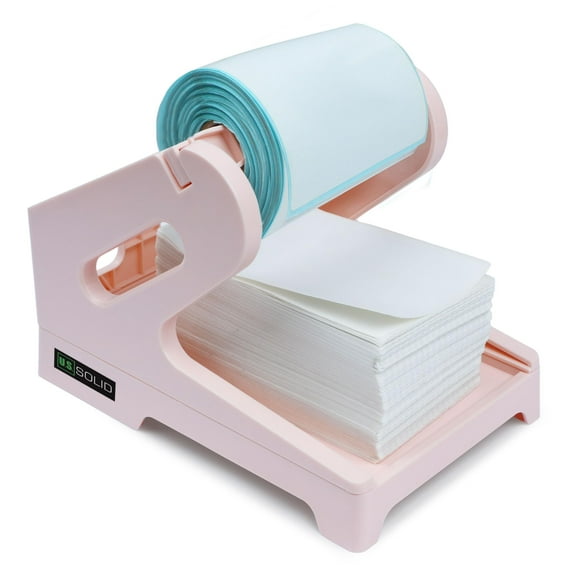 U.S. Solid Pink Label Holder for Rolls and Fan-Fold Shipping Labels, 2 in 1 Label Roll Holder Work with Desktop Label Printer