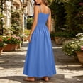 thumbnail image 6 of Hulanddfd Women's Dress Summer Camisole Ruched Front-Tie Button Cinched Waist Solid A-Line Maxi Dress Blue Size L, 6 of 8