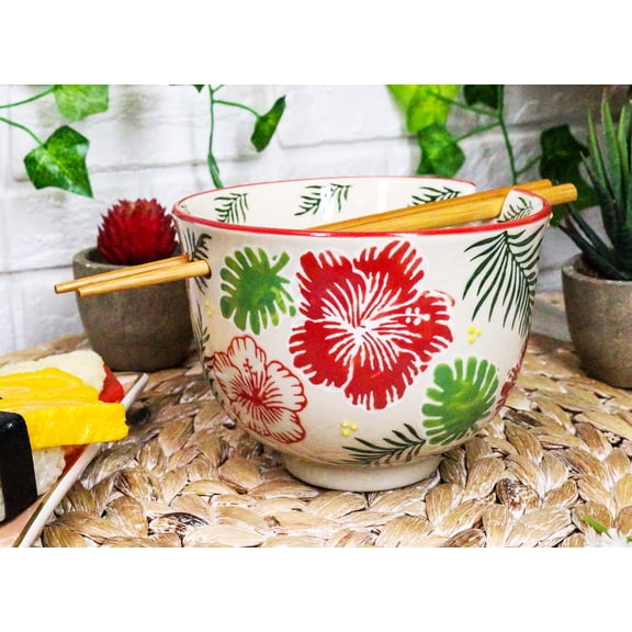 Pack Of 2 Colorful Nectar Flowers Ramen Noodles Soup Bowl With Bamboo Chopsticks