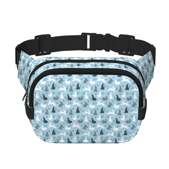 Balery Black White Gray Rabbit Mochila Cinturón para Mujeres y Hombres, Bolsa de Cintura Impermeable de Doble Capa con Correa