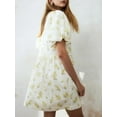 thumbnail image 7 of Michellecmm Women Puff Sleeve Dress Unique Floral Print/Solid Color Front Bow Lacing Round Neck Flowy Short Dresses, 7 of 7