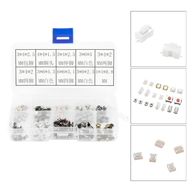 Surtido de 250 microinterruptores táctiles con botón pulsador para llave de control remoto de automóvil con caja