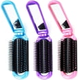 thumbnail image 1 of Luxxii (paquete de 3) Mini espejo plegable Pretty Detangler cepillo para el cabello peine para desenredar para adultos y niños, 1 of 1