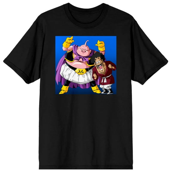 Majin Buu & Mr. Satan Dragon Ball Z Men's Black Short Sleeve Graphic Shirt-M