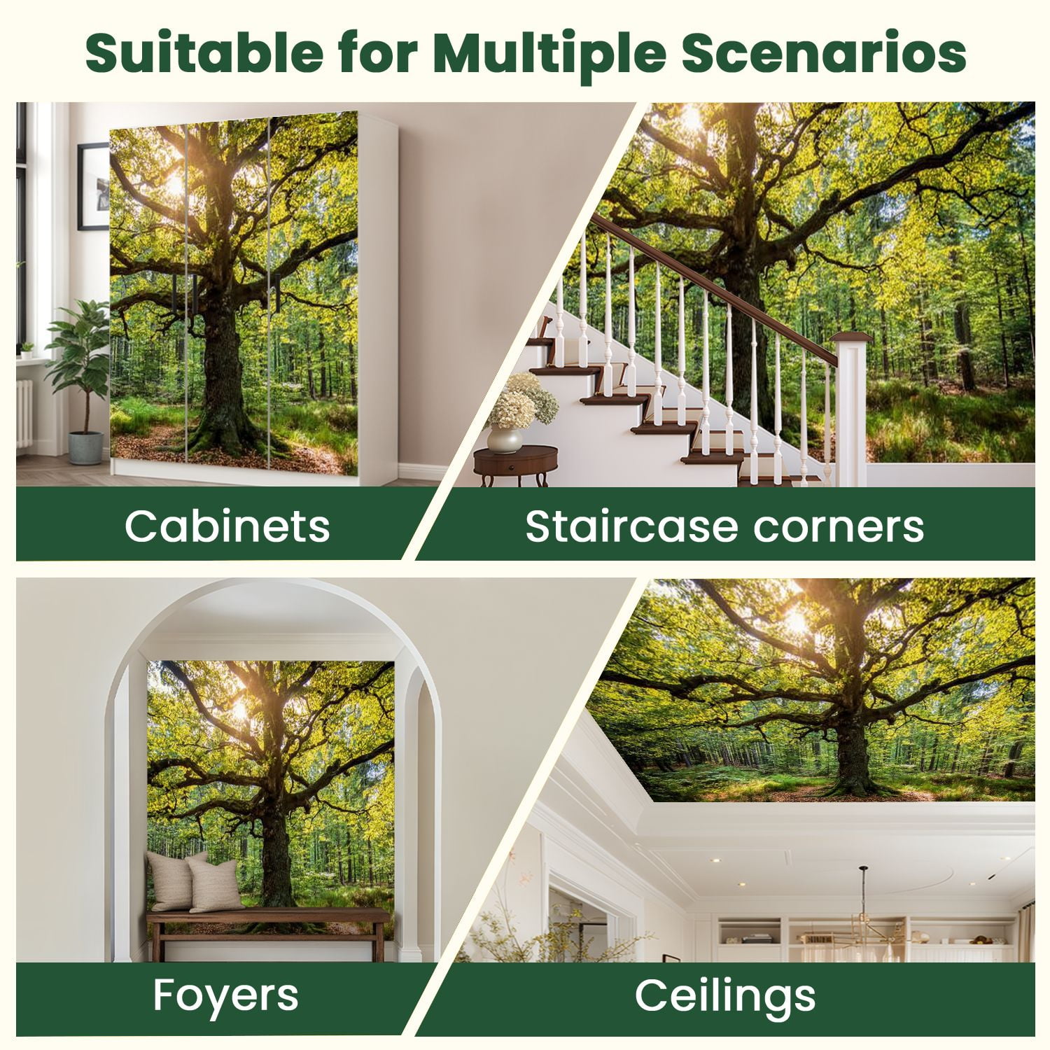 Peel and Stick Wallpaper Old oak tree forest Modern Art Wall Mural Decor Self Adhesive and Removable 100in x 144in