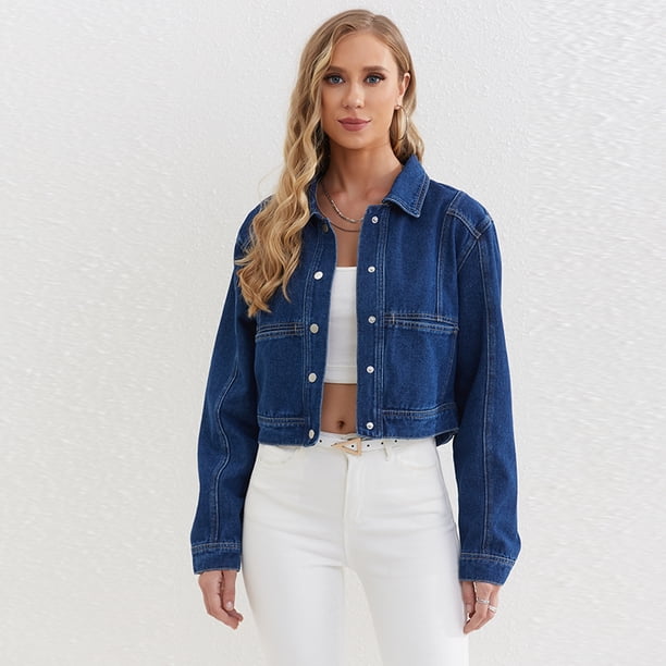 Chaqueta vaquera Retro de manga larga para mujer, chaqueta elegante con bolsillo de solapa, Top de un solo pecho, prendas de vestir exteriores, Otoño, nueva moda