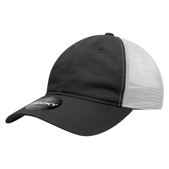 Decky 120 6 Panel Low Profile Relaxed Cotton Trucker Hat-Black/Black/White