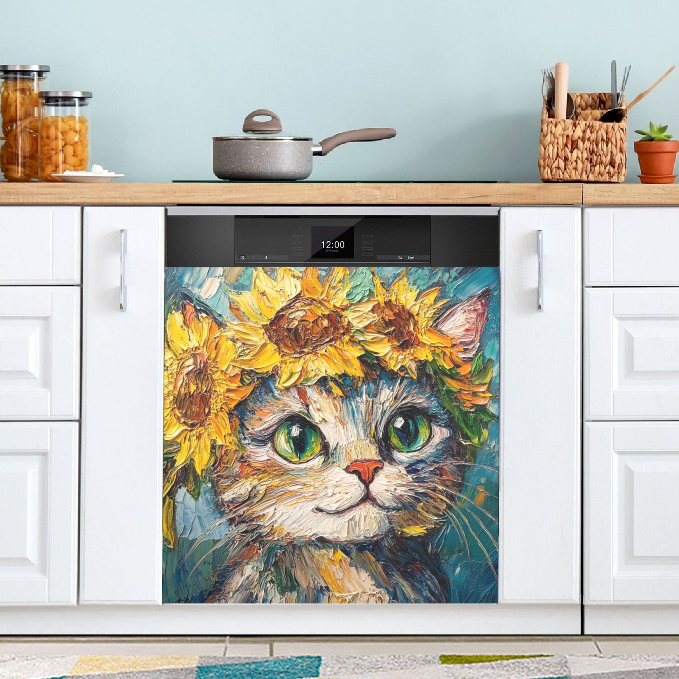 Dishwasher Magnetic Sticker 23x26 Inch Refrigerator Magnetic Sticker Washing Machine Magnetic Sticker Kitchen Panel Magnetic Sticker Home Decor Cute Sunflower Cat