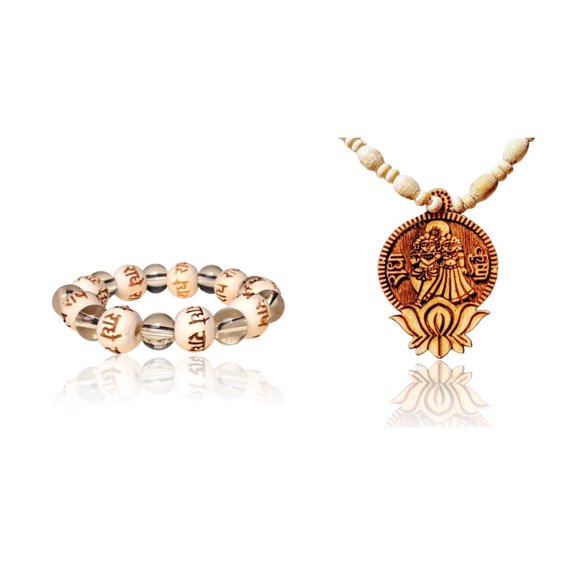 Kamada Combinaison de Bracelet en Cristal Shri radha et Ratha krishna lotus Tulsi (Basilic) mala, Pendentif Collier Sprituel pour Femmes et Hommes