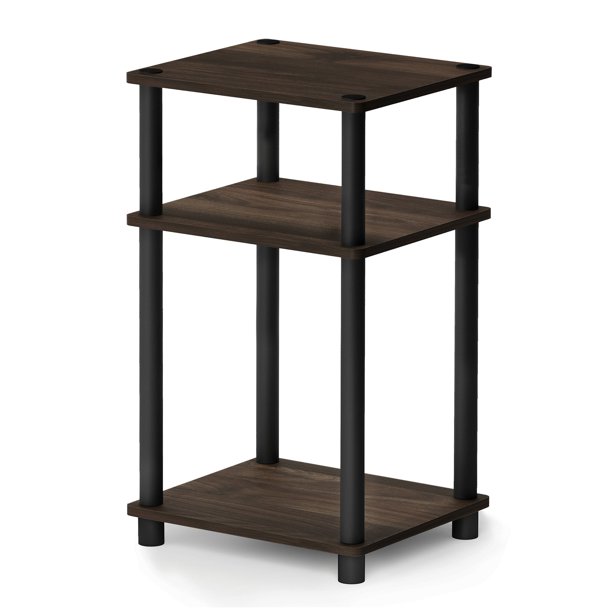 Mesa auxiliar Furinno Just de 3 niveles con tubo torneado Columbia Walnut