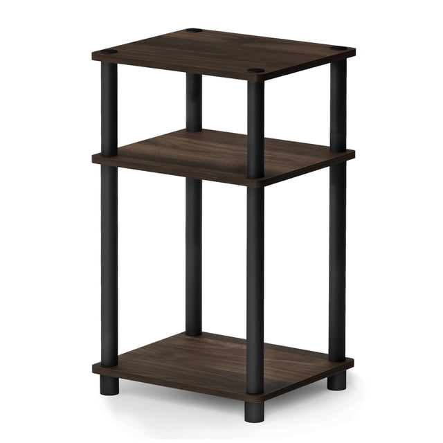 Mesa auxiliar Furinno Just de 3 niveles con tubo torneado Columbia Walnut