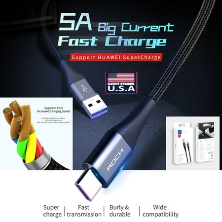 Rock Type C USB 3.3ft(1M) 5A Metal Weave Data Cable Quick charge(1-,2