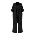 thumbnail image 6 of Mifsaly Two Piece Linen Sets for Women Open Front Long Cardigan and High Waisted Wide Leg Jumpsuits with Pockets Lightweight Flowy Summer Casual Vacation Matching Outfits Black,L, 6 of 8