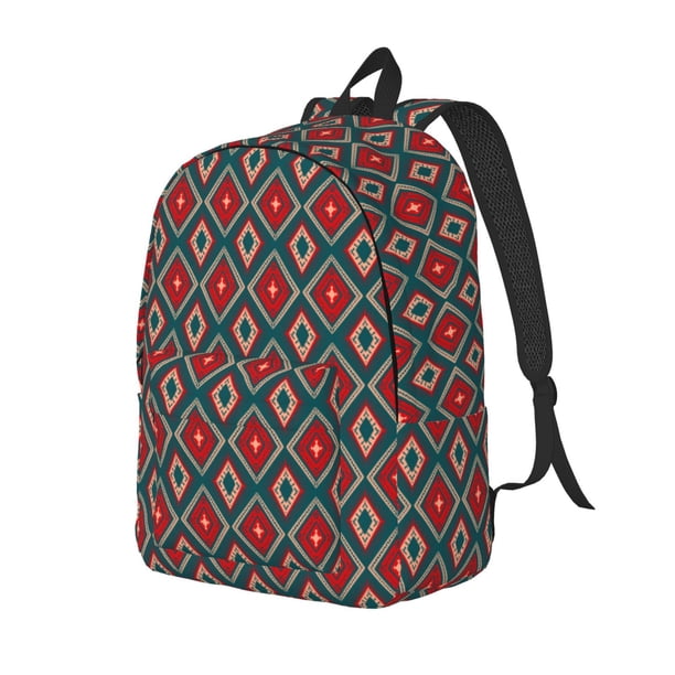 Disketp Red And Orange On Blue Teal print Canvas Backpack Lightweight Travel Daypack Student Rucksack Laptop Backpack-