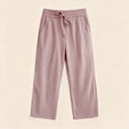 thumbnail image 4 of KyCheLot Girls Summer Pants Cotton Linen Capris Comfy Lounge Drawstring Waist Crop Pants with Pockets 4-14Years, 4 of 7