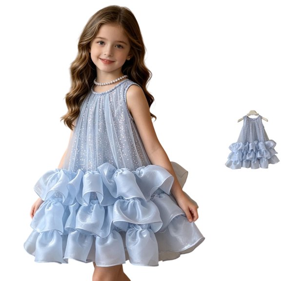 HJYCHN Girls Dresses Sleeveless Round Neck Tutu Party Dress with Tiered Ruffled Skirt for Birthday Celebrations Kids Dress 9-10 Years