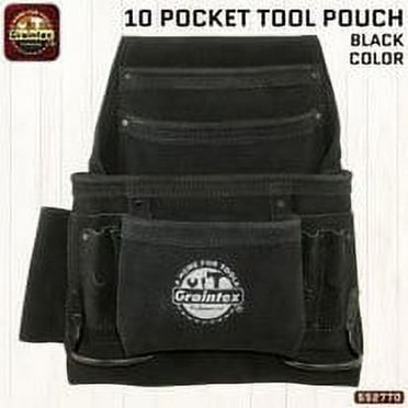 Graintex SS2770 :: 10 POCKET NAIL & TOOL POUCH BLACK COLOR SUEDE LEATHER